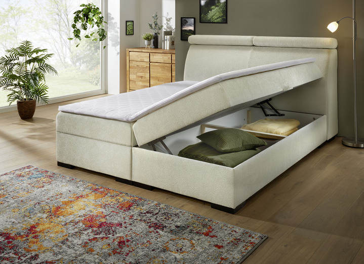 Boxspringbetten - Boxspringbett auf hochwertigem Echtholzgestell, in Farbe CREME Ansicht 2