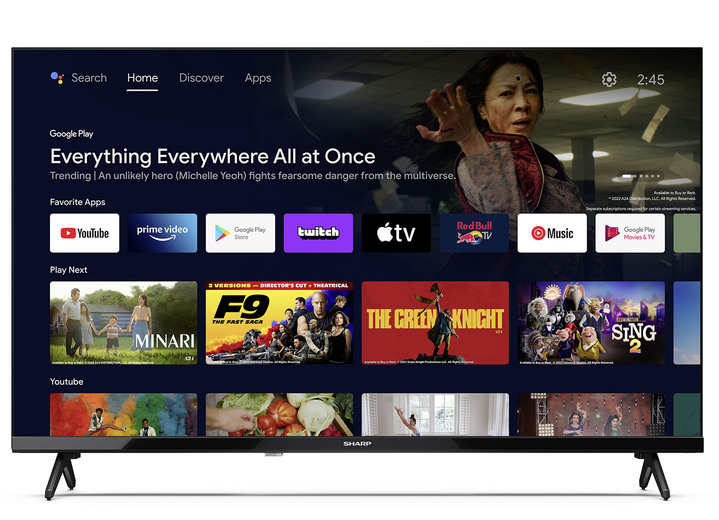 - Sharp 32FH2EA rahmenloser HD-Ready-LED-Android-Fernseher, in Farbe SCHWARZ Ansicht 2