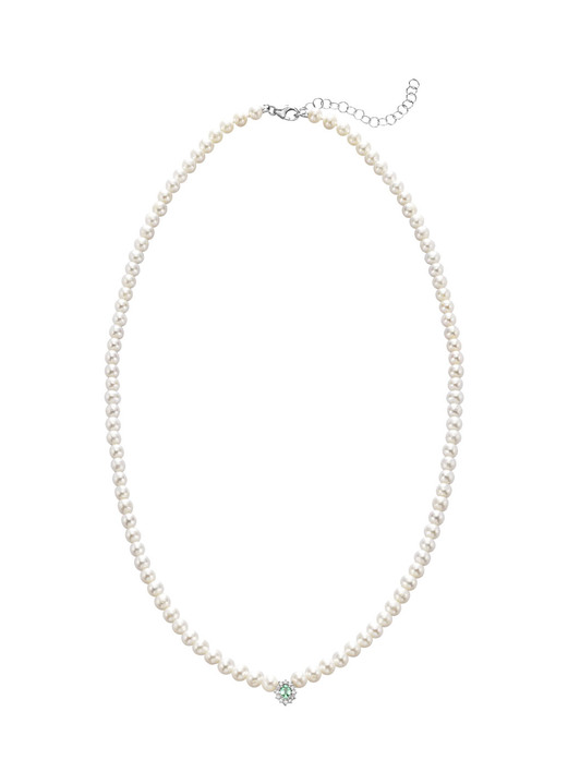 - Halskette mit Süßwasser-Zuchtperlen, echt Smaragd und Brillanten, in Farbe  Ansicht 2