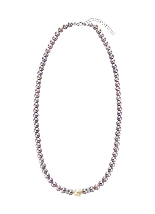 Halsketten - Halskette mit grauen und weißen Süßwasser-Zuchtperlen, in Farbe  Ansicht 2