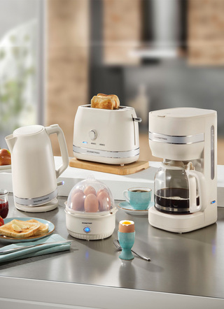 Küchengeräte-Serien - Frühstücksserie in modernem Design, in Farbe CREME, in Ausführung Eierkocher – Farbe CREME – Ansicht 