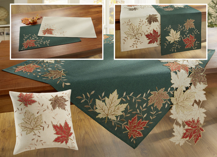 Heimtextilien - Herbstliche Tisch- und Raumdekoration mit aufwendigen Applikationen, in Größe 101 (Läufer, 35/ 70 cm) bis 404 (Kissenbezug, 40/ 40 cm), in Farbe ECRU Ansicht 1