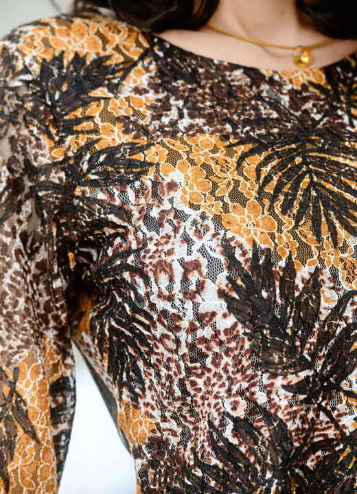 Tuniken - Tunika mit transparenten Ärmeln, in Größe 036 bis 054, in Farbe GELB-BRAUN-BUNT Ansicht 2