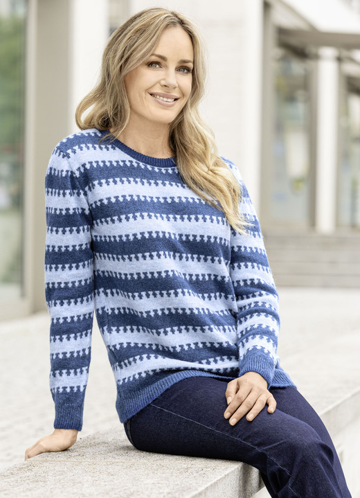 Langarm - Pullover in superweicher Qualität, in Größe L(44/46) bis XS(32/34), in Farbe MARINE-BLEU MELIERT