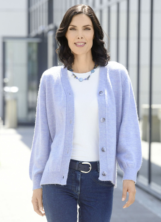 Strickjacken - Strickjacke mit flauschig weichem Griff, in Größe L(44/46) bis XXL(52/54), in Farbe HELLBLAU MELIERT Ansicht 3