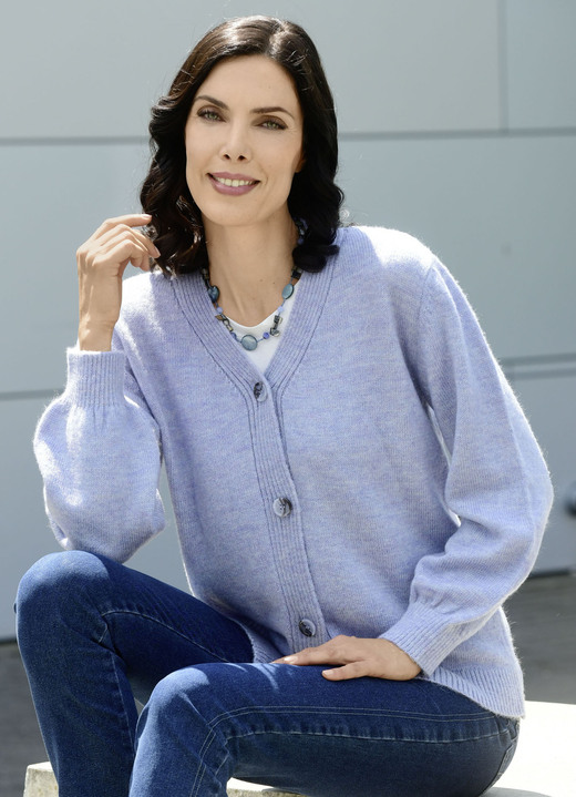 Strickjacken - Strickjacke mit flauschig weichem Griff, in Größe L(44/46) bis XXL(52/54), in Farbe HELLBLAU MELIERT Ansicht 2