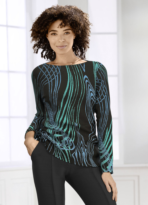 Pullover - Pullover in Jacquard-Feinstrick Pullover - Pullover in Jacquard-Feinstrick, in Größe 038 bis 054, in Farbe TÜRKIS-BLAU-SCHWARZ