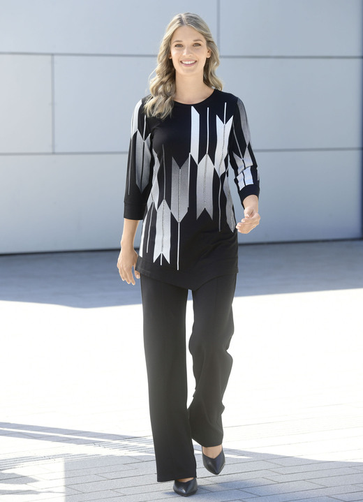 3/4-Arm - Shirt mit Kontrastdruck, in Größe 038 bis 054, in Farbe SCHWARZ-WEISS Ansicht 4