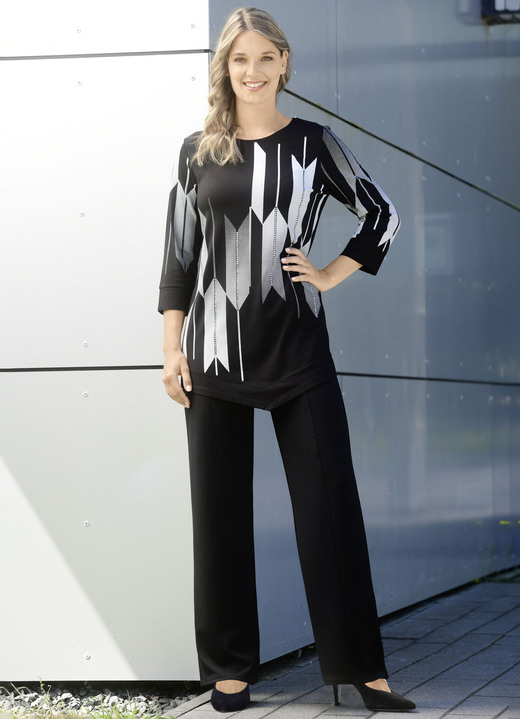 3/4-Arm - Shirt mit Kontrastdruck, in Größe 038 bis 054, in Farbe SCHWARZ-WEISS Ansicht 2