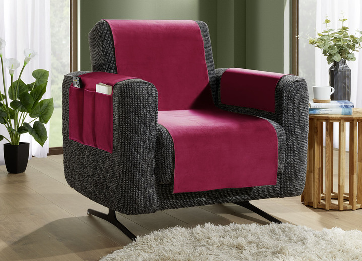 Sessel- & Sofaüberwürfe - Samtweiche Sessel- und Sofaschoner mit Anti-Rutsch-Rückseite, in Größe 101 (Sesselschoner, 50x140 cm) bis 904 (Kissenbezug, 40x 40 cm), in Farbe STEIN Ansicht 8
