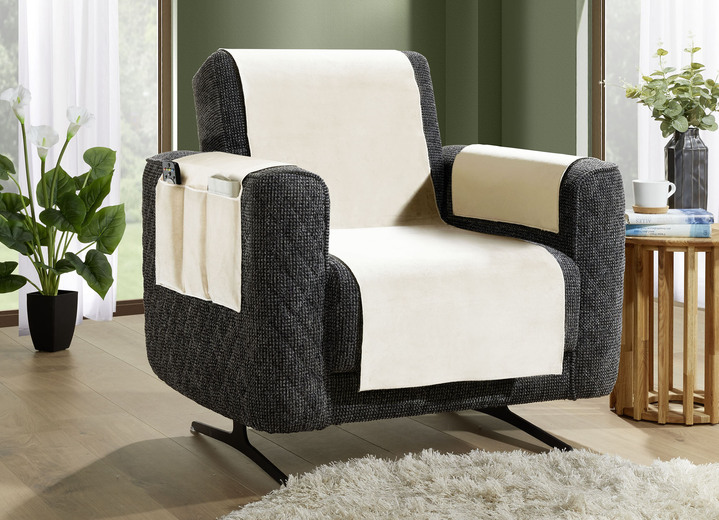 Sessel- & Sofaüberwürfe - Samtweiche Sessel- und Sofaschoner mit Anti-Rutsch-Rückseite, in Größe 101 (Sesselschoner, 50x140 cm) bis 904 (Kissenbezug, 40x 40 cm), in Farbe STEIN Ansicht 11