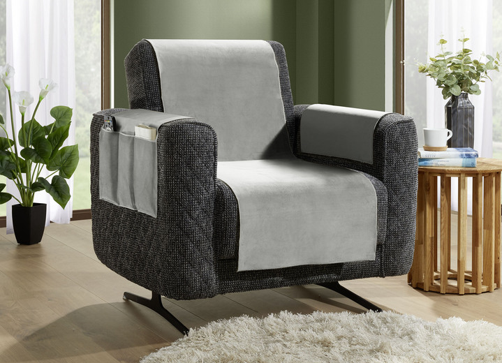 Sessel- & Sofaüberwürfe - Samtweiche Sessel- und Sofaschoner mit Anti-Rutsch-Rückseite, in Größe 101 (Sesselschoner, 50x140 cm) bis 904 (Kissenbezug, 40x 40 cm), in Farbe STEIN Ansicht 3