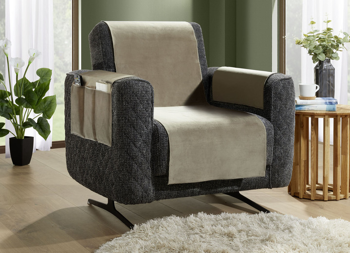 Sessel- & Sofaüberwürfe - Samtweiche Sessel- und Sofaschoner mit Anti-Rutsch-Rückseite, in Größe 101 (Sesselschoner, 50x140 cm) bis 904 (Kissenbezug, 40x 40 cm), in Farbe STEIN Ansicht 6