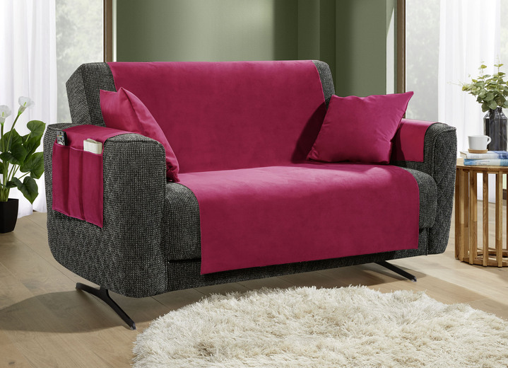 Sessel- & Sofaüberwürfe - Samtweiche Sessel- und Sofaschoner mit Anti-Rutsch-Rückseite, in Größe 101 (Sesselschoner, 50x140 cm) bis 904 (Kissenbezug, 40x 40 cm), in Farbe STEIN Ansicht 7