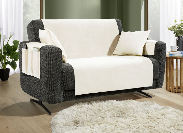 Sessel- & Sofaüberwürfe - Samtweiche Sessel- und Sofaschoner mit Anti-Rutsch-Rückseite, in Größe 101 (Sesselschoner, 50x140 cm) bis 904 (Kissenbezug, 40x 40 cm), in Farbe STEIN Ansicht 10