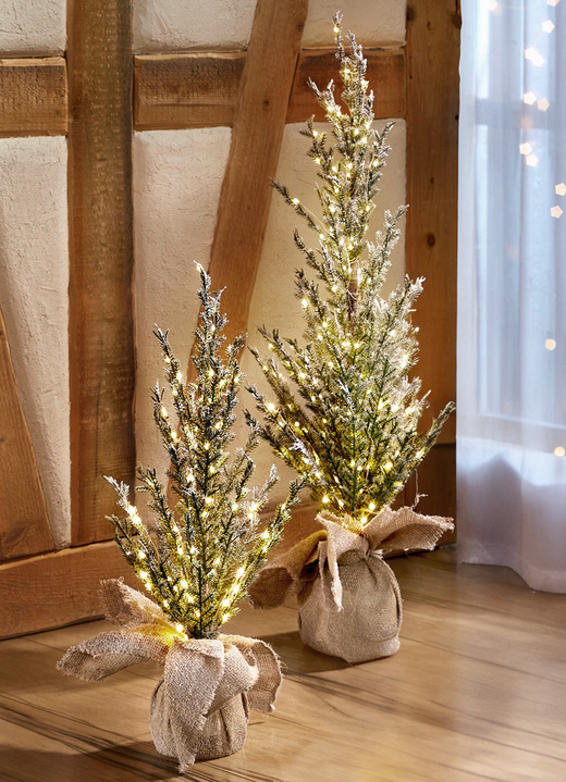 - Beleuchteter Tannenbaum in Jutesäckchen - Beleuchteter Tannenbaum in Jutesäckchen, in Farbe GRÜN, in Ausführung mit 90 LED-Lämpchen, Höhe ca. 60 cm