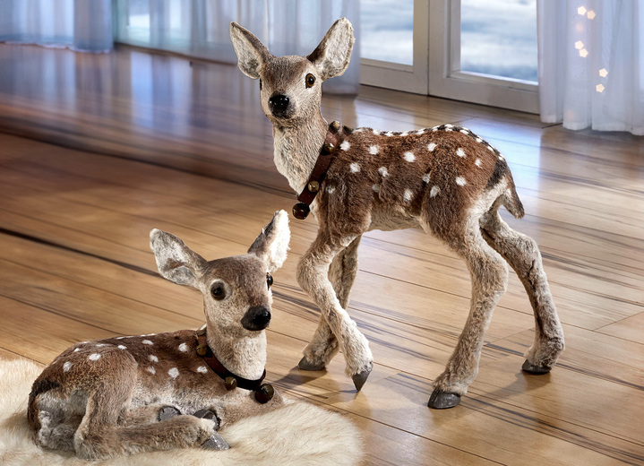 Weihnachtliche Dekorationen - Rehkitz mit Kunstfell überzogen, in Farbe BRAUN, in Ausführung liegend Ansicht 2
