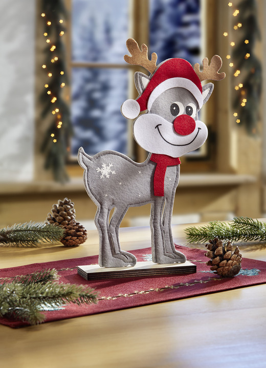 Weihnachten - Weihnachtsrentier aus Filz, in Farbe GRAU-ROT