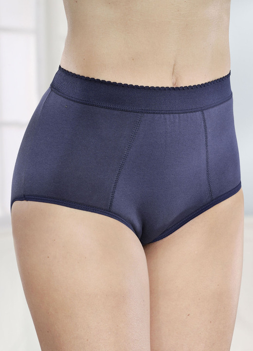 Miederhosen & Hüfthalter - Viererpack Formslips mit verstärkter Bauchpartie, in Größe 038 bis 052, in Farbe 2X WEISS-RAUCHBLAU BEDRUCKT, 2X MARINE Ansicht 2