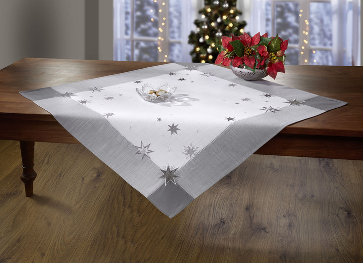 Tischdecken - Tisch- und Raumdekoration mit Sternendessin, in Größe 101 (Deckchen, 35/ 50 cm) bis 404 (Kissenbezug, 40/ 40 cm), in Farbe SEKT-GOLD Ansicht 2