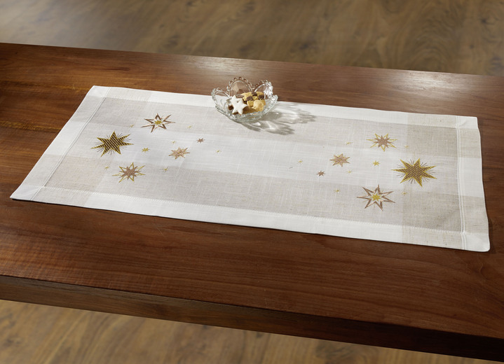Tischdecken - Tisch- und Raumdekoration mit Sternendessin, in Größe 101 (Deckchen, 35/ 50 cm) bis 404 (Kissenbezug, 40/ 40 cm), in Farbe SEKT-GOLD Ansicht 8