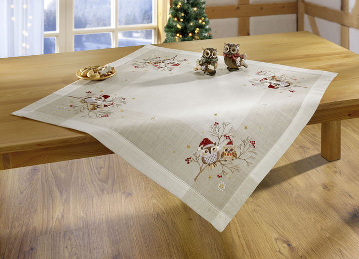 Heimtextilien - Tisch- und Raumdekoration mit Eulen-Motiv, in Größe 101 (Deckchen, 35x 50 cm) bis 404 (Kissenbezug, 40x 40 cm), in Farbe SEKT-BUNT Ansicht 2