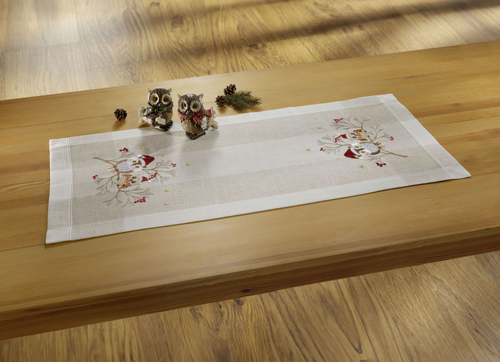 Heimtextilien - Tisch- und Raumdekoration mit Eulen-Motiv, in Größe 101 (Deckchen, 35x 50 cm) bis 404 (Kissenbezug, 40x 40 cm), in Farbe SEKT-BUNT Ansicht 3