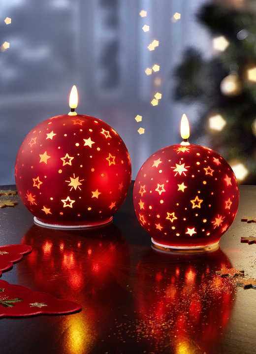Weihnachtliche Dekorationen - LED-Kerzen mit Sternen-Motiv, 2er-Set, in Farbe ROT Ansicht 1