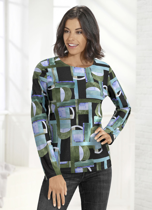 Pullover - Pullover in Feinstrick, in Größe 038 bis 054, in Farbe ANTHRAZIT-MINT-MULTICOLOR