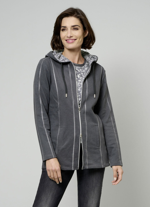 Shirts - Sweatjacke mit seitlichen Eingrifftaschen, in Größe 038 bis 044, in Farbe ANTIKSILBER-GRAU-WEISS Ansicht 2