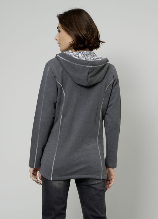 Shirts - Sweatjacke mit seitlichen Eingrifftaschen, in Größe 038 bis 044, in Farbe ANTIKSILBER-GRAU-WEISS Ansicht 3