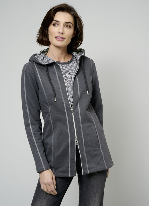 Shirts - Sweatjacke mit seitlichen Eingrifftaschen, in Größe 038 bis 044, in Farbe ANTIKSILBER-GRAU-WEISS Ansicht 1