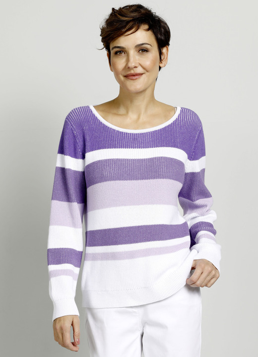 Pullover & Strickmode - Pullover aus reiner Baumwolle, in Größe 038 bis 050, in Farbe LILA-WEISS Ansicht 1