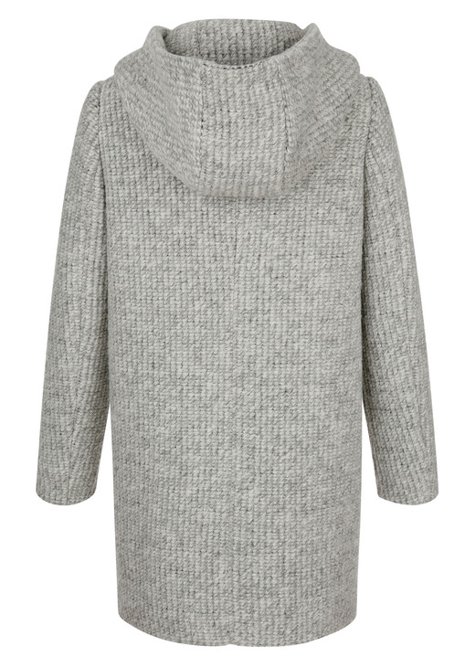 Lang - Longjacke mit fester Kapuze, in Größe 038 bis 052, in Farbe HELLGRAU-ECRU Ansicht 4