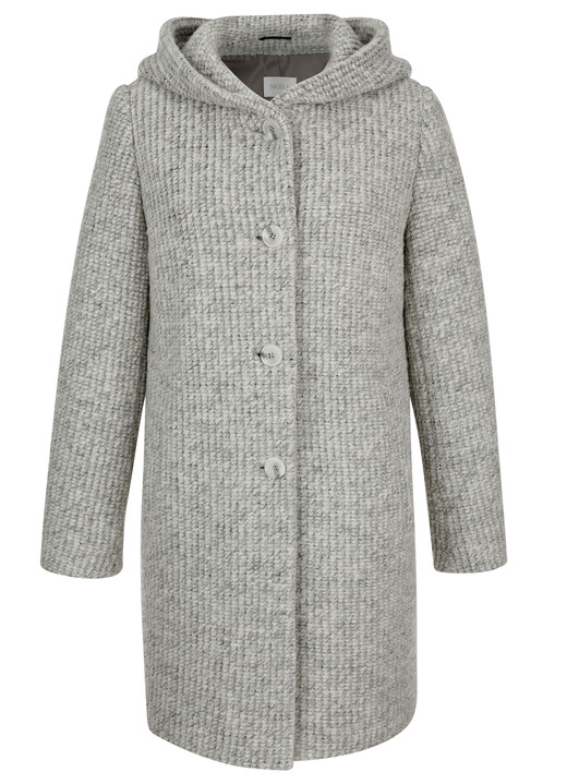 Lang - Longjacke mit fester Kapuze, in Größe 038 bis 052, in Farbe HELLGRAU-ECRU Ansicht 3