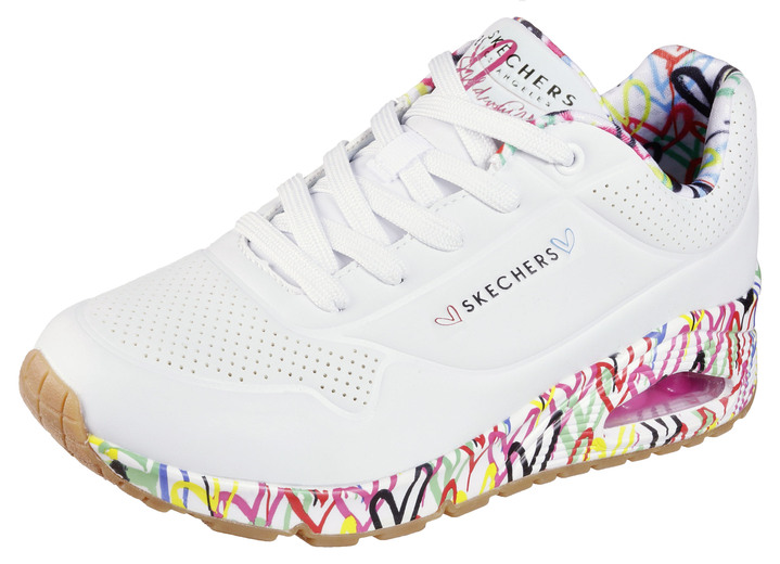 Slipper & Schnürschuhe - SKECHERS Schnür-Sneaker teilweise mit bunten Herzen bedruckt, in Größe 036 bis 042, in Farbe WEISS Ansicht 1
