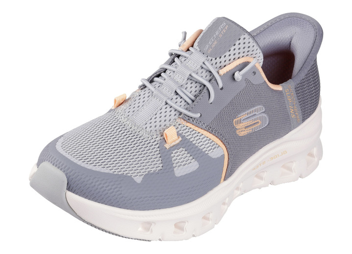 Slipper & Schnürschuhe - SKECHERS Sneaker mit geformter Slip-Ins Fersenplatte, in Größe 036 bis 041, in Farbe GRAU-ORANGE Ansicht 1