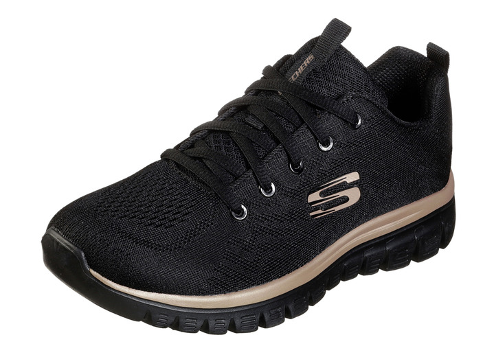 Slipper & Schnürschuhe - SKECHERS Schnür-Sneaker aus Meshmaterial, in Größe 036 bis 041, in Farbe SCHWARZ-ROSÉGOLD