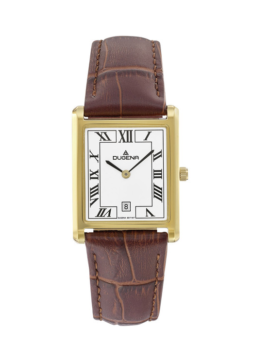 Quartzuhren - Dugena-Quartz-Herrenuhr mit Edelstahlgehäuse und Lederband, in Farbe  Ansicht 2