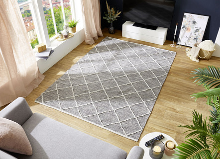 Modern - Moderne Brücken und Teppiche aus 100% Baumwolle – Farbe GRAU – Ansicht  Modern - Moderne Brücken und Teppiche aus 100% Baumwolle, in Größe 113 (Brücke, 70x140 cm) bis 256 (Teppich, 170x240 cm), in Farbe BRAUN – Farbe GRAU – Ansicht