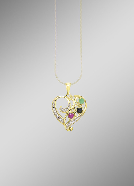 Anhänger - Romantischer Herz-Anhänger mit Edelsteinen und Diamant, in Farbe  Ansicht 1