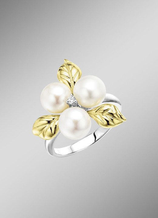 Ringe - Blühende Eleganz: Damenring mit Muschelkernperlen und synth. Zirkonia, in Größe 160 bis 220, in Farbe  Ansicht 1