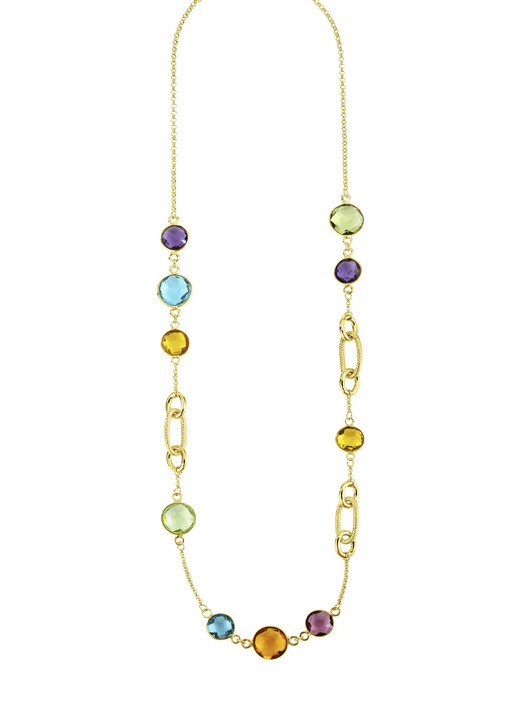 Halsketten - Farbenfrohe Eleganz: Halskette mit Quarzen Ansicht 2 Halsketten - Farbenfrohe Eleganz: Halskette mit Quarzen, in Farbe  Ansicht 2