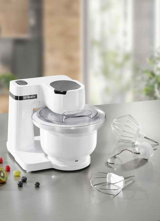 Küchengeräte - Bosch Küchenmaschine mit 3D-Rührsystem, in Farbe WEISS, in Ausführung Mit Rührschüssel aus Kunststoff Ansicht 1