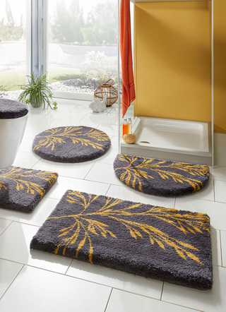 Badgarnituren - Badgarnitur mit rutschhemmender Latexierung, in Größe 100 (Vorleger halbrund, 50/ 80 cm) bis 112 (WC-Deckelbezug, 47/ 50 cm), in Farbe GRAU – Farbe GRAU – Ansicht 