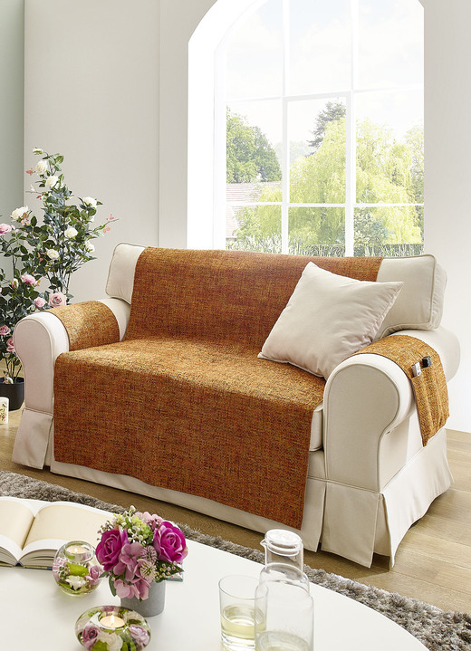 Sessel- & Sofaüberwürfe - Sessel,- Couch,- und Armlehnschoner , in Größe 101 (Sesselschoner, 50x140 cm) bis 865 (Armlehnenschoner, 2er-Set, 38x55 cm), in Farbe TERRA Ansicht 1