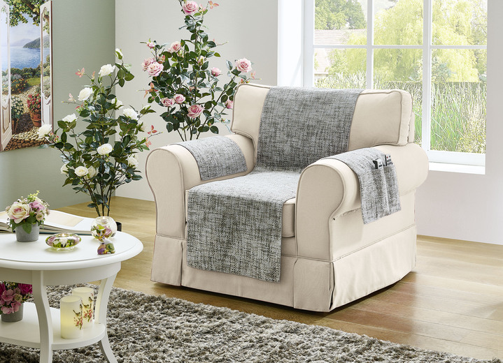 Sessel- & Sofaüberwürfe - Sessel,- Couch,- und Armlehnschoner , in Größe 101 (Sesselschoner, 50x140 cm) bis 865 (Armlehnenschoner, 2er-Set, 38x55 cm), in Farbe SILBER Ansicht 1