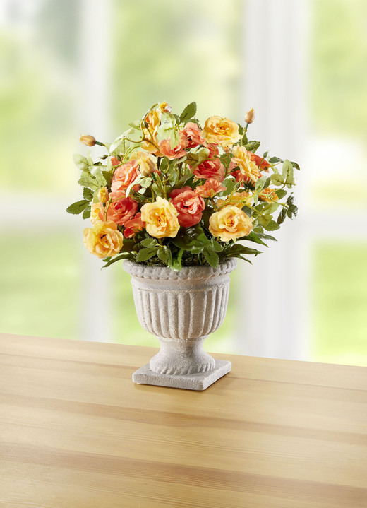 Kunst- & Textilpflanzen - Wildrosen-Gesteck im Pokal, in Farbe ORANGE-GELB-GRÜN