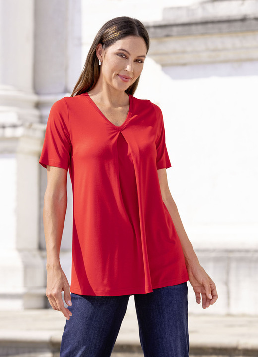 Kurzarm - Shirt mit Kellerfalte in 2 Farben, in Größe 036 bis 054, in Farbe ROT Ansicht 2
