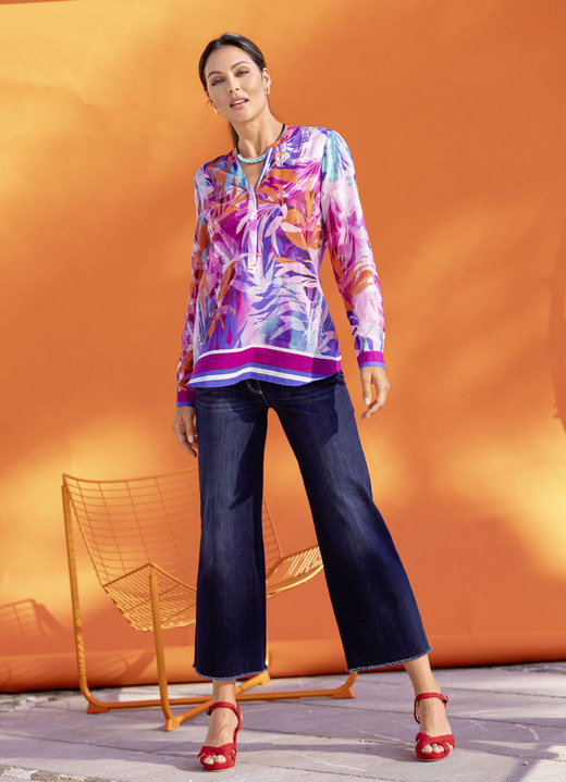 Tuniken - Tunika mit schöner Bordüre, in Größe 036 bis 054, in Farbe KORALLE-FUCHSIA-FLIEDER-BUNT Ansicht 6